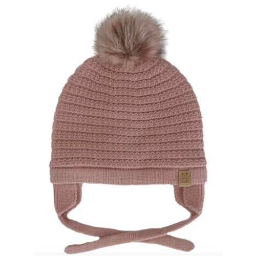 Calikids - Tuque d'hiver doublée en tricot doux avec pompom - Rose Dust